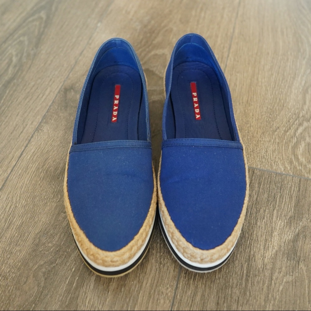 Prada Women's Royal Blue Canvas Espadrille Slip-Ons